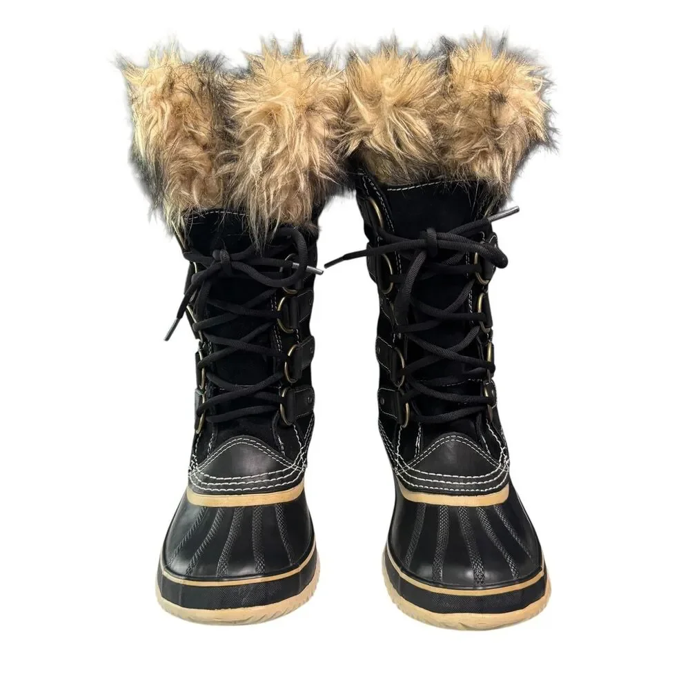Sorel Joan Of Arctic Boots Womens Size 8 Black Suede Fur Waterproof Winter